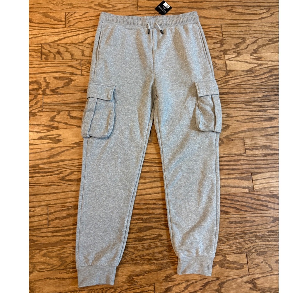 Blue Ice Mens‎ 2XL Gray Cargo Sweatpants Joggers Fleece Lined Drawstring New